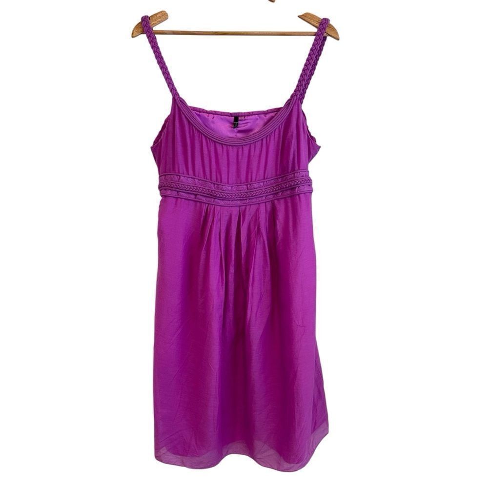 T Tahari Purple Silk, Cotton Empire Waist Braided Strap Sleeveless Dress